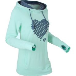 Bluza z nadrukiem, długi rękaw bonprix pastelowy miętowy. Zielone bluzy rozpinane damskie bonprix, z nadrukiem, z długim rękawem, długie. Za 99,99 zł.