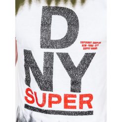 T-shirt męski z nadrukiem S1059 - biały/khaki. Brązowe t-shirty męskie Ombre Clothing, s, z nadrukiem, z bawełny, bez kołnierzyka. Za 13,99 zł.