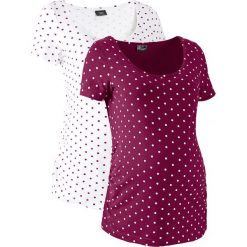 Shirt ciążowy z krótkim rękawem (2 szt.), bawełna organiczna bonprix jeżynowo-biały w kropki. Fioletowe koszulki damskie bonprix, bez wzorów, z bawełny, bez kołnierzyka, z krótkim rękawem. Za 89,98 zł.