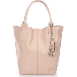 Shopper bag damskie: Skórzany shopper bag w kolorze beżowym – 28 x 56 x 17 cm