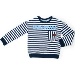Bluza w kolorze granatowo-białym. Białe bluzy niemowlęce Street Monkey, z aplikacjami, z bawełny. W wyprzedaży za 49,95 zł.
