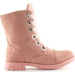 Botki workery różowe AB-8 Pink. Różowe botki damskie ButyModne, przed kolano, na wysokim obcasie, na płaskiej podeszwie, na sznurówki. Za 96,24 zł.