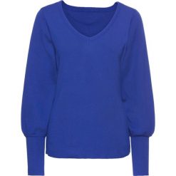 Sweter z balonowymi rękawami bonprix szafirowy. Niebieskie swetry klasyczne damskie bonprix, na wiosnę. Za 89,99 zł.
