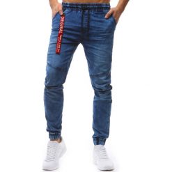 Joggery męskie: Joggery męskie denim look niebieskie (ux1244)