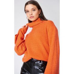Golfy damskie: NA-KD Dzianinowy sweter z golfem i szerokim rękawem – Orange