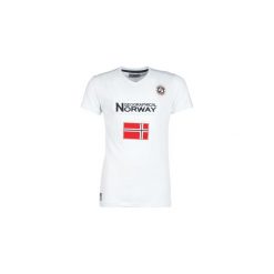 T-shirty z krótkim rękawem Geographical Norway JAYFOUR. Białe t-shirty męskie marki Geographical Norway, xxl, bez wzorów, bez kołnierzyka, krótkie. Za 89,00 zł.