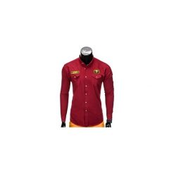 Koszula męska z długim rękawem K361 - bordowa. Czerwone koszule męskie Ombre Clothing, s, z aplikacjami, eleganckie, z kontrastowym kołnierzykiem, z długim rękawem. Za 49,00 zł.