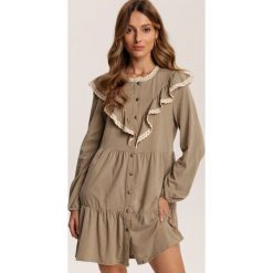 Khaki Sukienka Jyntarish. Brązowe sukienki damskie Renee, s, bez wzorów, bez kołnierzyka, bez rękawów, mini. Za 119,99 zł.