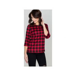 Bluzka K261 Czarny-Czerwony. Czarne bluzki damskie marki Lenitif, xl, w kratkę, z tkaniny, z dekoltem na plecach. Za 89,00 zł.