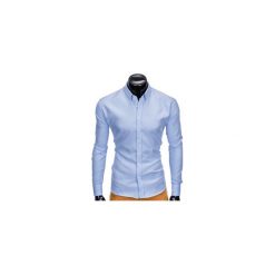 KOSZULA MĘSKA Z DŁUGIM RĘKAWEM K411 - BIAŁA/BŁĘKITNA. Białe koszule męskie Ombre Clothing, m, z kontrastowym kołnierzykiem, z długim rękawem. Za 49,00 zł.