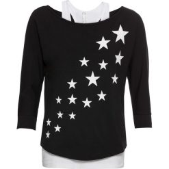T-shirt z topem 2 w 1 bonprix czarno-biały z nadrukiem. Czarne t-shirty damskie bonprix, z nadrukiem, bez kołnierzyka. Za 64,99 zł.