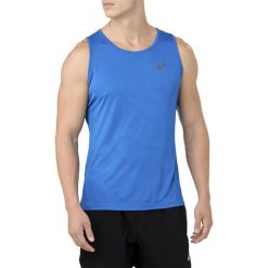 Koszulka Asics Silver Singlet M Niebieska. Szare koszulki męskie Asics, m, bez wzorów, z materiału, bez kołnierzyka, bez rękawów, do biegania. Za 49,99 zł.