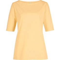 Shirt z dekoltem w łódkę, krótki rękaw bonprix żółty kremowy. Żółte bluzki sportowe damskie bonprix, bez wzorów, z bawełny, bez kołnierzyka, z krótkim rękawem, krótkie, bez kaptura. Za 29,99 zł.