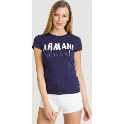 T-SHIRT Armani Exchange. Niebieskie t-shirty damskie Armani Exchange, s, z nadrukiem, z bawełny, z okrągłym kołnierzem. Za 146,30 zł.