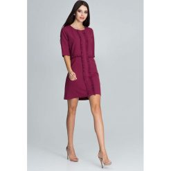 Bordowa Elegancka Krótka Sukienka z Falbankami. Czerwone sukienki dziewczęce Molly.pl, bez wzorów, eleganckie, z krótkim rękawem, krótkie, mini, dopasowane. Za 139,90 zł.