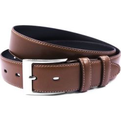 Brązowy skórzany pasek męski P31. Pomarańczowe paski męskie Modini Moda Męska, w paski, z jeansu, eleganckie. W wyprzedaży za 76,50 zł.