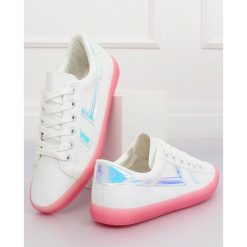Trampki damskie biało-różowe B0-08 WHITE/PEACH. Różowe trampki i tenisówki damskie obuwie damskie, bez wzorów, ze skóry, na sznurówki. Za 22,94 zł.