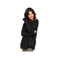 BK009 Sweter zakładany przez głowę. Szare swetry damskie BE, w paski, z jeansu, eleganckie, z długim rękawem, długie, bez kaptura. Za 139,00 zł.