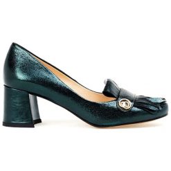 Buty ślubne damskie: Skórzane czółenka w kolorze zielonym