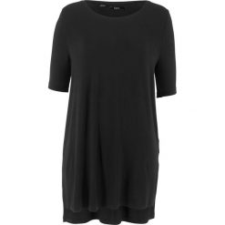Długi shirt z rozcięciami, rękaw do łokcia bonprix czarny. Czarne bluzki damskie marki bonprix, z długim rękawem. Za 47,99 zł.