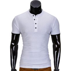 KOSZULKA MĘSKA POLO BEZ NADRUKU S848 - BIAŁA. Białe koszulki polo Ombre Clothing, m, z nadrukiem. Za 39,00 zł.
