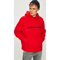 Calvin Klein Jeans - Bluza. Czerwone bluzy męskie Calvin Klein Jeans, xl, z nadrukiem, z bawełny, z kapturem, bez rękawów, z kapturem. W wyprzedaży za 399,90 zł.