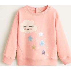Mango Kids - Bluza dziecięca 80-104 cm. Różowe bluzy dziewczęce marki Mango Kids, z nadrukiem, z elastanu, bez rękawów, bez kaptura. Za 49,90 zł.