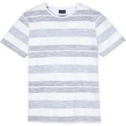 T-shirt Slim Fit bonprix biało-niebieski w paski. Białe koszulki męskie bonprix, xl, w paski, z okrągłym kołnierzem. Za 49,99 zł.