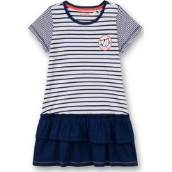 Sukienka w kolorze granatowo-białym. Niebieskie sukienki niemowlęce Sanetta, w paski, mini, rozkloszowane. W wyprzedaży za 59,95 zł.