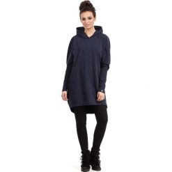 Granatowa Bluza - Tunika z Kapturem i Kieszenią Kangurką. Niebieskie tuniki damskie marki Molly.pl, na co dzień, s, z kapturem. Za 135,90 zł.