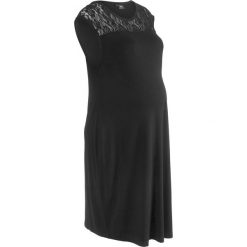 Sukienka ciążowa shirtowa z koronką bonprix czarny. Czarne sukienki ciążowe marki bonprix, w koronkowe wzory, z koronki, eleganckie, moda ciążowa, dopasowane. Za 54,99 zł.