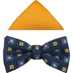 Granatowa mucha męska w żółte i błękitne kwiatki A213. Żółte muszki męskie Modini Moda Męska, na co dzień, w kwiaty, z tkaniny, eleganckie. Za 44,55 zł.