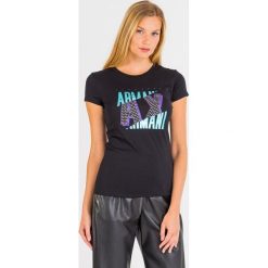 T-SHIRT ARMANI EXCHANGE. Czarne t-shirty damskie Armani Exchange, s, z nadrukiem, z bawełny, z okrągłym kołnierzem. Za 137,40 zł.