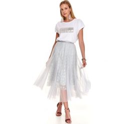 Elegancka rozkloszowana spódnica. Szare spódniczki damskie Top Secret, do pracy, na jesień, bez wzorów, eleganckie, rozkloszowane. W wyprzedaży za 79,99 zł.