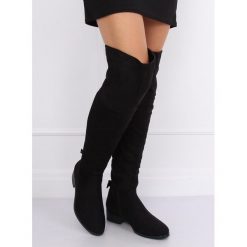 Oficerki damskie z kokardkami czarne H202 BLACK. Czarne kozaki damskie FunKee.pl, z zamszu, bez obcasa, na płaskiej podeszwie, na zamek. Za 128,99 zł.