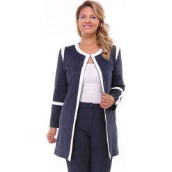 Kardigan "Yasuedy" w kolorze granatowo-białym. Niebieskie kardigany damskie Multiples grandes tailles, w paski, klasyczne, bez rękawów, bez kaptura. W wyprzedaży za 108,95 zł.