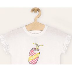 Name it - T-shirt dziecięcy 116-152 cm. Różowe bluzki dziewczęce Name it, z nadrukiem, z bawełny, z okrągłym kołnierzem, z krótkim rękawem, krótkie, bez kaptura. Za 59,90 zł.