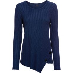Shirt w prążek z guzikami bonprix ciemnoniebieski. Niebieskie koszulki damskie bonprix, bez wzorów, z asymetrycznym kołnierzem. Za 99,99 zł.