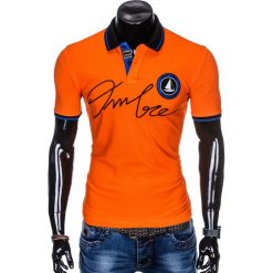 Koszulka męska polo z nadrukiem S909 - pomarańczowa. Pomarańczowe koszulki męskie Ombre Clothing, s, z nadrukiem, bez rękawów. Za 14,99 zł.