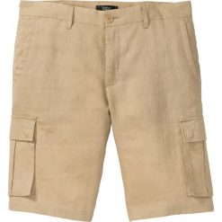 Bermudy lniane Loose Fit bonprix beżowy. Brązowe spodenki i szorty męskie bonprix, m, bez wzorów. Za 74,99 zł.