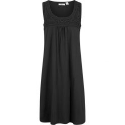 Sukienka shirtowa z bawełny z koronką bonprix czarny. Czarne sukienki damskie bonprix, w koronkowe wzory, z bawełny, bez kołnierzyka, bez rękawów. Za 59,99 zł.