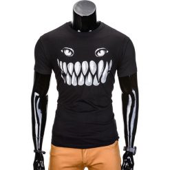 T-shirty męskie: T-SHIRT MĘSKI Z NADRUKIEM S814 - CZARNY