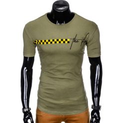 T-SHIRT MĘSKI Z NADRUKIEM S987 - KHAKI. Brązowe t-shirty męskie z nadrukiem Ombre Clothing, m. Za 29,00 zł.