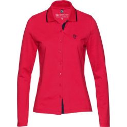 Shirt polo z bawełny pique bonprix czerwono-ciemnoniebieski. Czerwone koszulki damskie marki bonprix, bez wzorów, z bawełny, polo, bez rękawów. Za 59,99 zł.