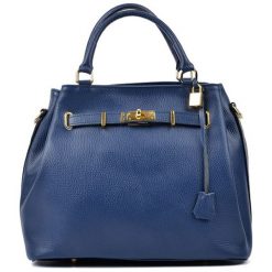Torebki klasyczne damskie: Skórzana torebka w kolorze niebieskim – (S)38 x (W)30 x (G)20 cm