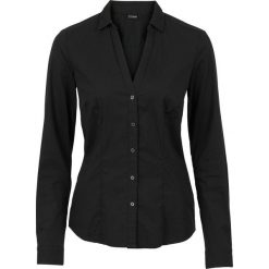 Bluzka ze stretchem bonprix czarny. Czarne koszulki damskie bonprix, bez wzorów, z dekoltem w serek, bez rękawów. Za 59,99 zł.