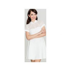 Sukienka K399 Ecru. Brązowe sukienki damskie marki Lenitif, s, bez wzorów, eleganckie, bez kołnierzyka, z krótkim rękawem, krótkie, mini. Za 149,00 zł.