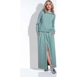 Dzianinowy Oliwkowy Komplet Długa Spódnica i Bluza z Kapturem. Zielone bluzy damskie z kieszeniami Molly.pl, na co dzień, s, bez wzorów, z dzianiny, wizytowe, długie, maxi, proste. Za 250,00 zł.