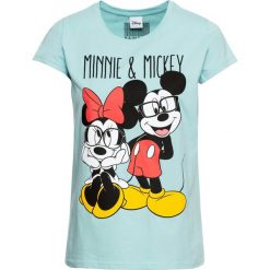T-shirt z nadrukiem Myszki Miki bonprix morski pastelowy. Niebieskie t-shirty damskie bonprix, z nadrukiem, bez kołnierzyka. Za 54,99 zł.