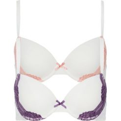 Biustonosz usztywniany (2 szt.) bonprix ecru-jasny koralowy + ecru-jagodowy. Białe biustonosze z fiszbinami marki bonprix. Za 35,98 zł.
